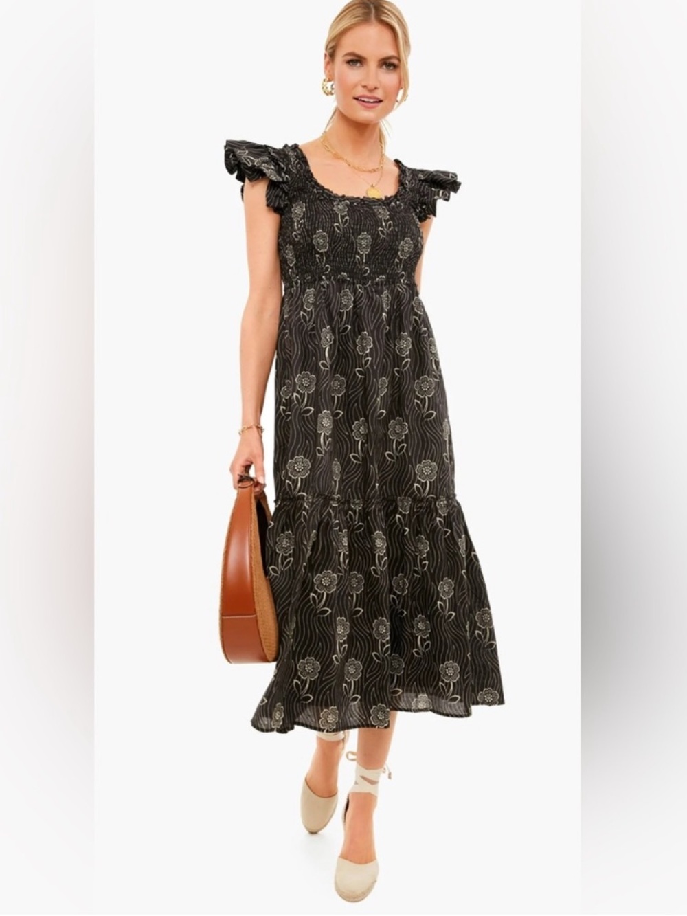 Tuckernuck Mallie Dress Midnight
Posy Ruffle Floral Black Midi
Ruched Large
